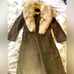 Outstanding long vintage fur coat with bold neckline